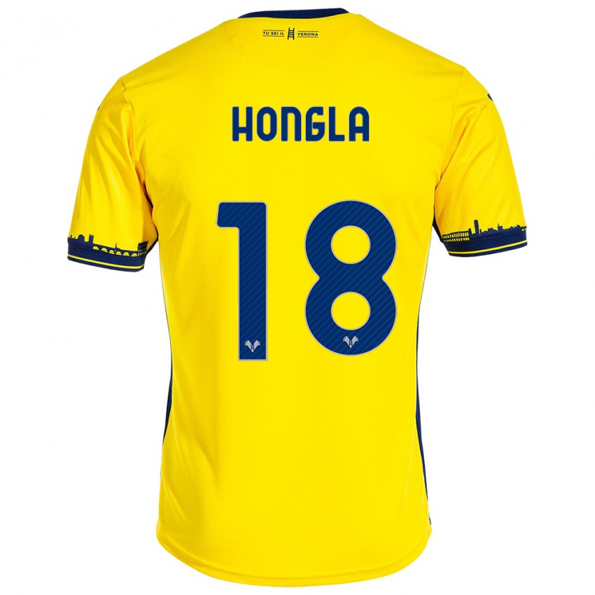 Kinderen Martin Hongla #18 Geel Uitshirt Uittenue 2023/24 T-Shirt