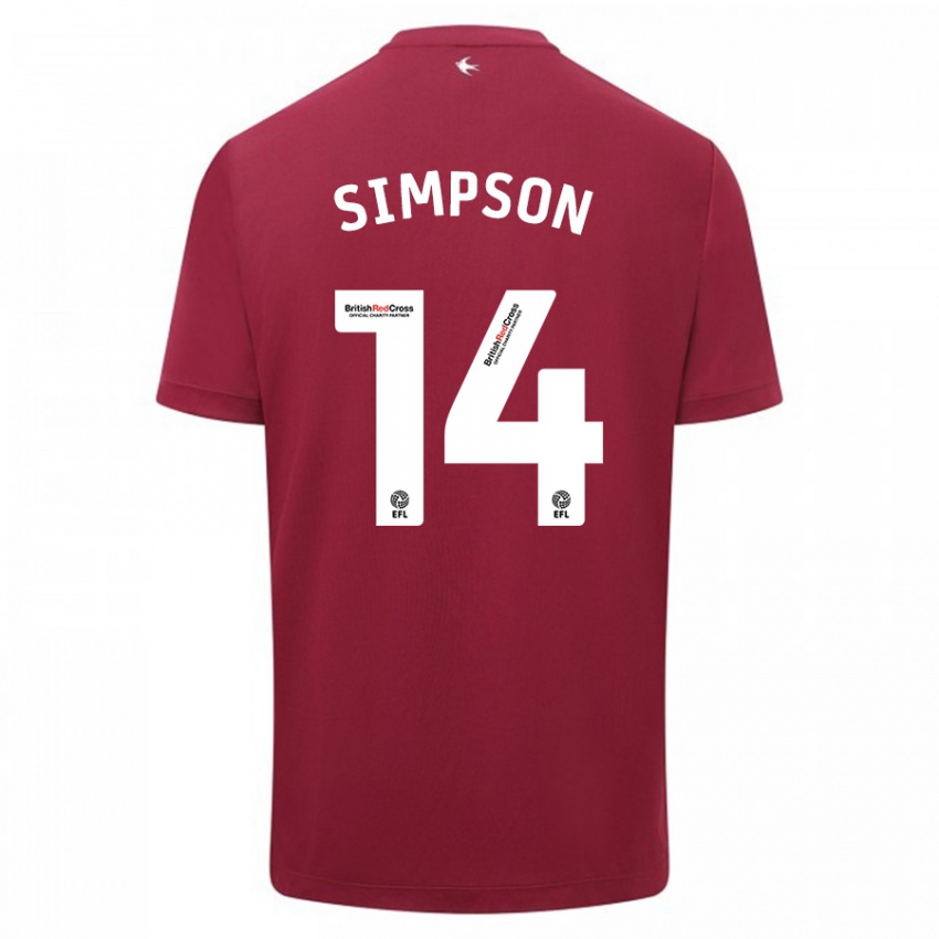 Kinderen Jasmine Simpson #14 Rood Uitshirt Uittenue 2023/24 T-Shirt