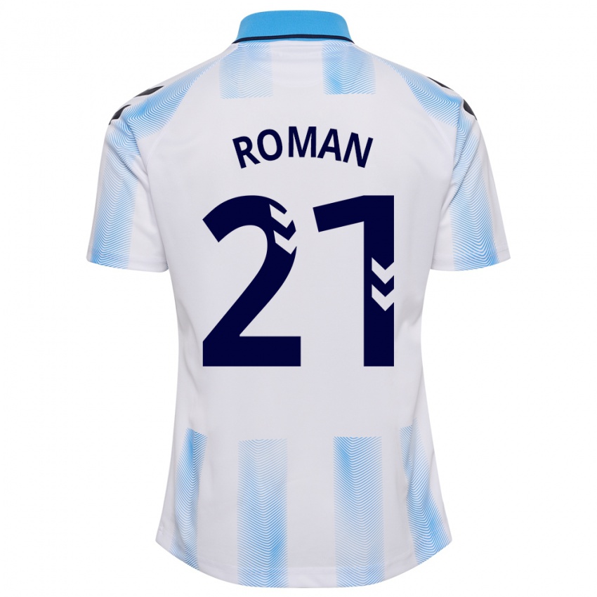 Heren Samu Román #21 Wit Blauw Thuisshirt Thuistenue 2023/24 T-Shirt