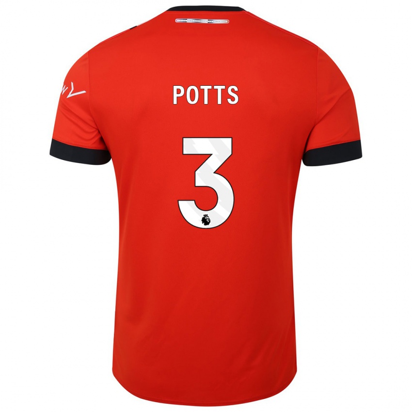 Heren Dan Potts #3 Rood Thuisshirt Thuistenue 2023/24 T-Shirt