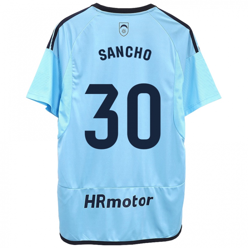 Heren Dani Sancho #30 Blauw Uitshirt Uittenue 2023/24 T-Shirt