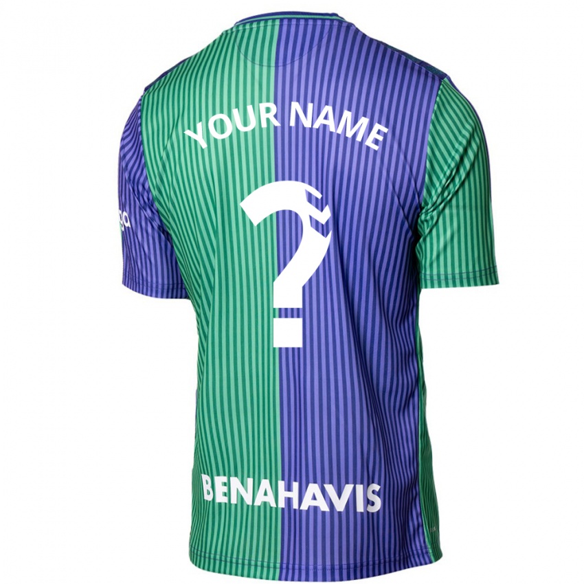 Heren Uw Naam #0 Groen Blauw Uitshirt Uittenue 2023/24 T-Shirt