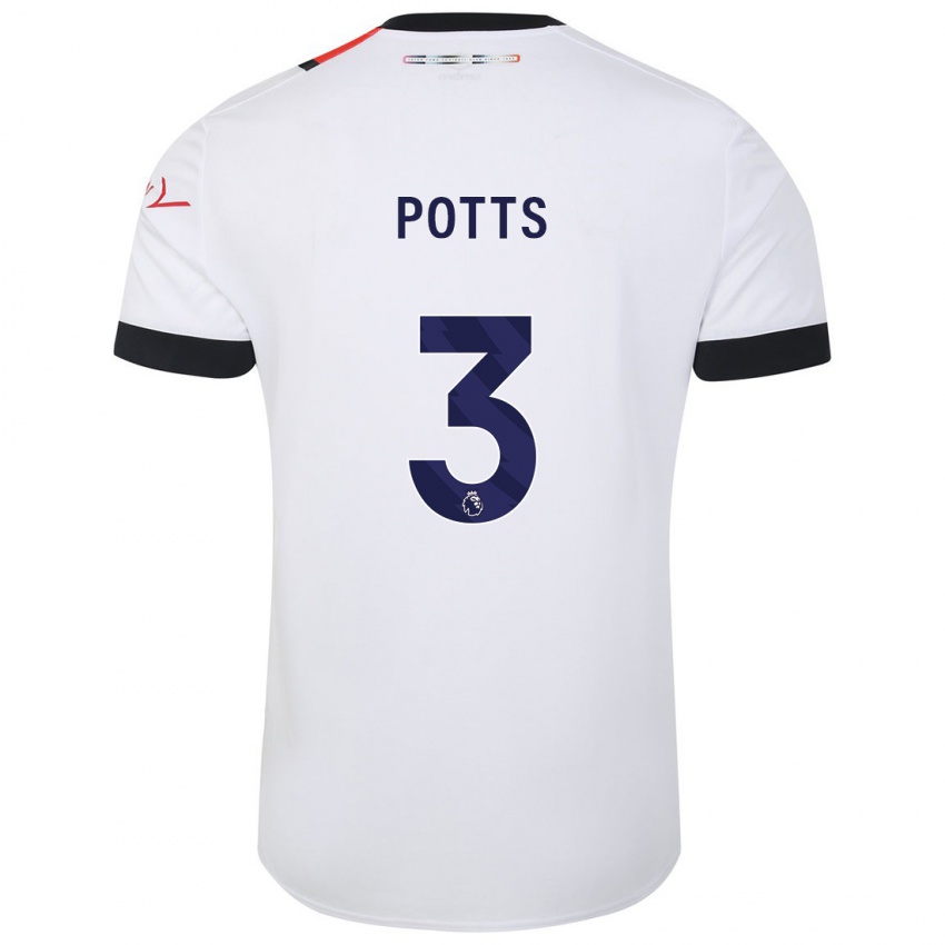 Heren Dan Potts #3 Wit Uitshirt Uittenue 2023/24 T-Shirt