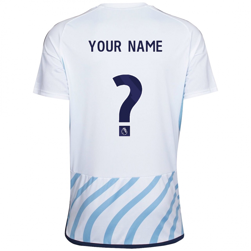Heren Uw Naam #0 Wit Blauw Uitshirt Uittenue 2023/24 T-Shirt