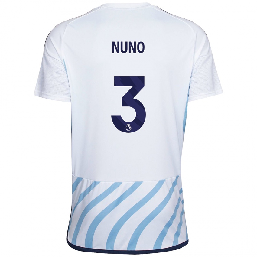 Heren Nuno Tavares #3 Wit Blauw Uitshirt Uittenue 2023/24 T-Shirt
