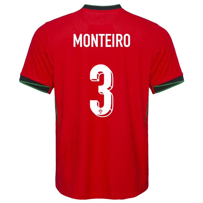 Kinderen Portugal Diogo Monteiro #3 Rood Thuisshirt Thuistenue 24-26 T-Shirt