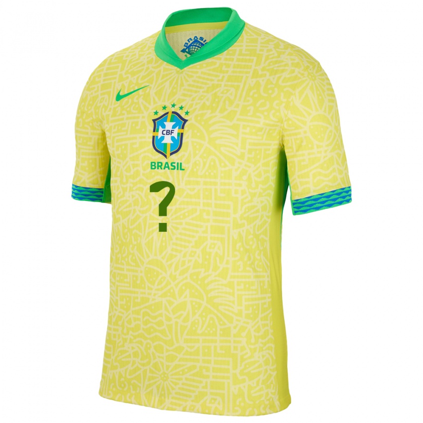 Kinderen Brazilië Uw Naam #0 Geel Thuisshirt Thuistenue 24-26 T-Shirt