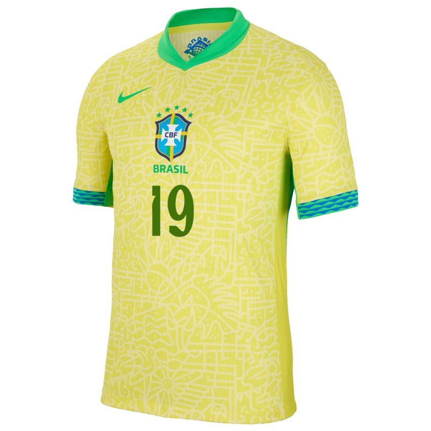 Kinderen Brazilië Matheus Martins #19 Geel Thuisshirt Thuistenue 24-26 T-Shirt