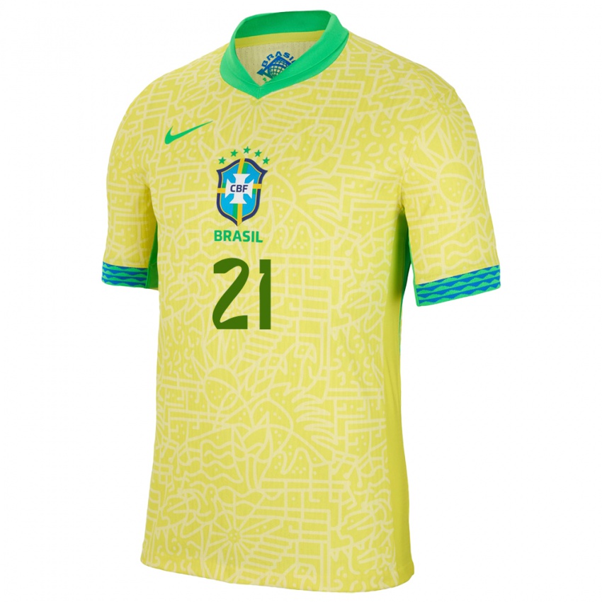 Kinderen Brazilië Matheus Cunha #21 Geel Thuisshirt Thuistenue 24-26 T-Shirt