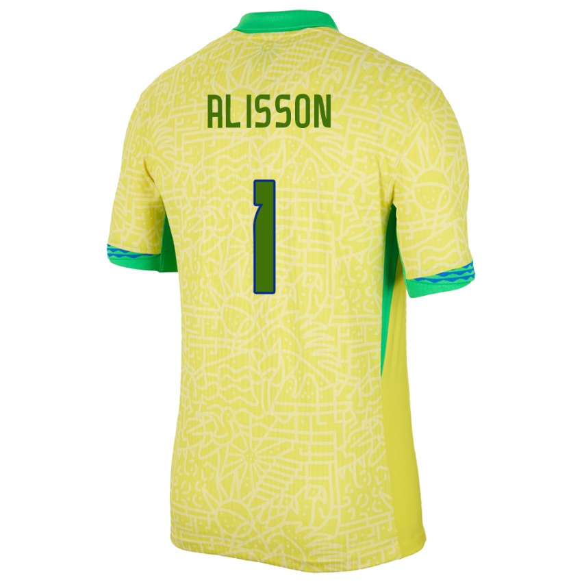 Kinderen Brazilië Alisson #1 Geel Thuisshirt Thuistenue 24-26 T-Shirt