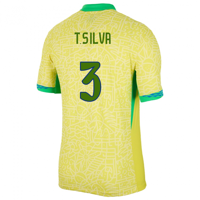 Kinderen Brazilië Thiago Silva #3 Geel Thuisshirt Thuistenue 24-26 T-Shirt