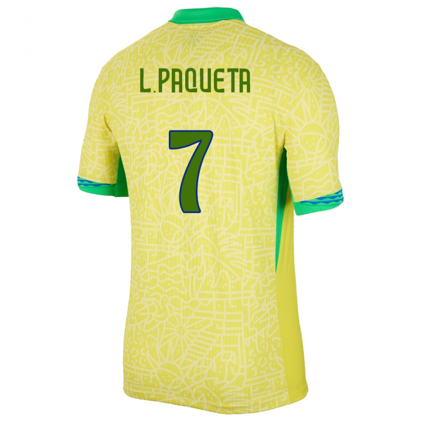 Kinderen Brazilië Lucas Paqueta #7 Geel Thuisshirt Thuistenue 24-26 T-Shirt