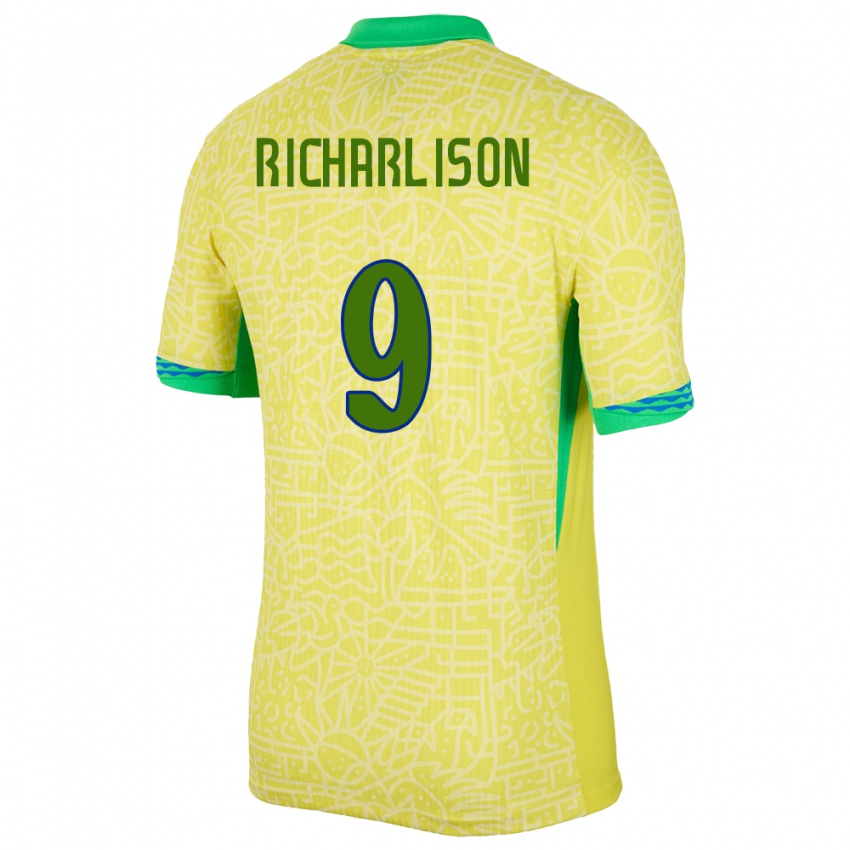 Kinderen Brazilië Richarlison #9 Geel Thuisshirt Thuistenue 24-26 T-Shirt