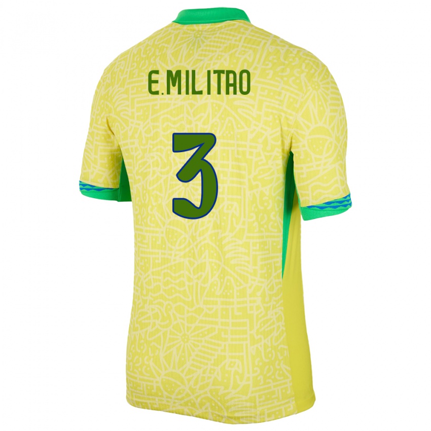 Kinderen Brazilië Eder Militao #3 Geel Thuisshirt Thuistenue 24-26 T-Shirt