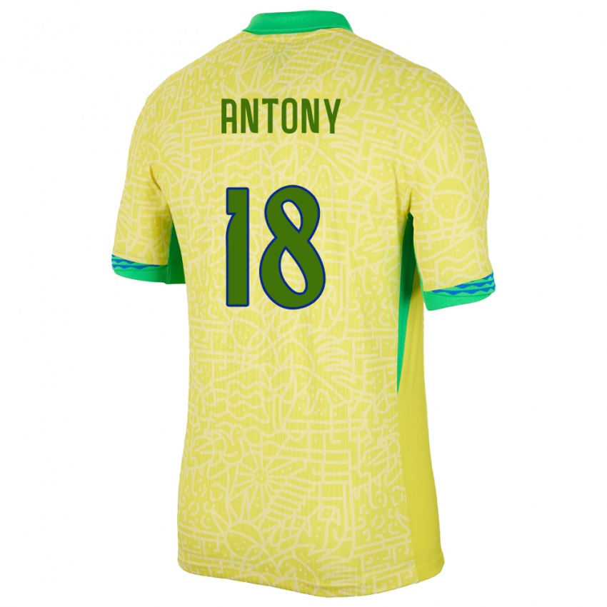 Kinderen Brazilië Antony #18 Geel Thuisshirt Thuistenue 24-26 T-Shirt