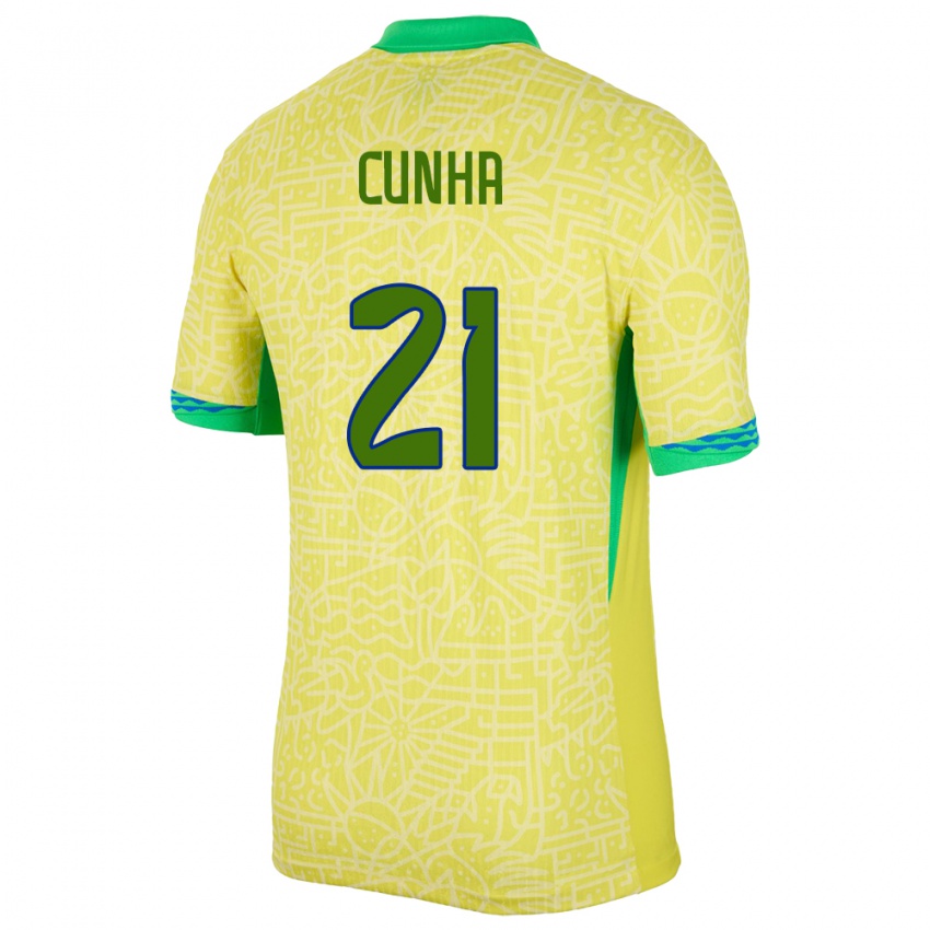 Kinderen Brazilië Matheus Cunha #21 Geel Thuisshirt Thuistenue 24-26 T-Shirt