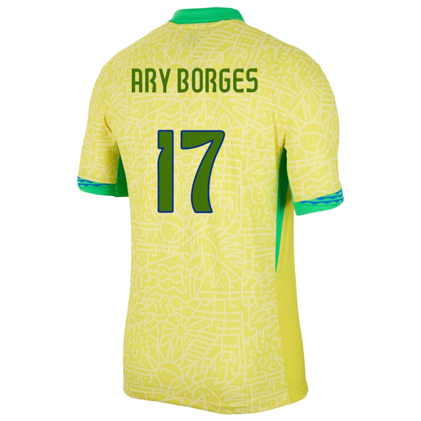 Kinderen Brazilië Ary Borges #17 Geel Thuisshirt Thuistenue 24-26 T-Shirt