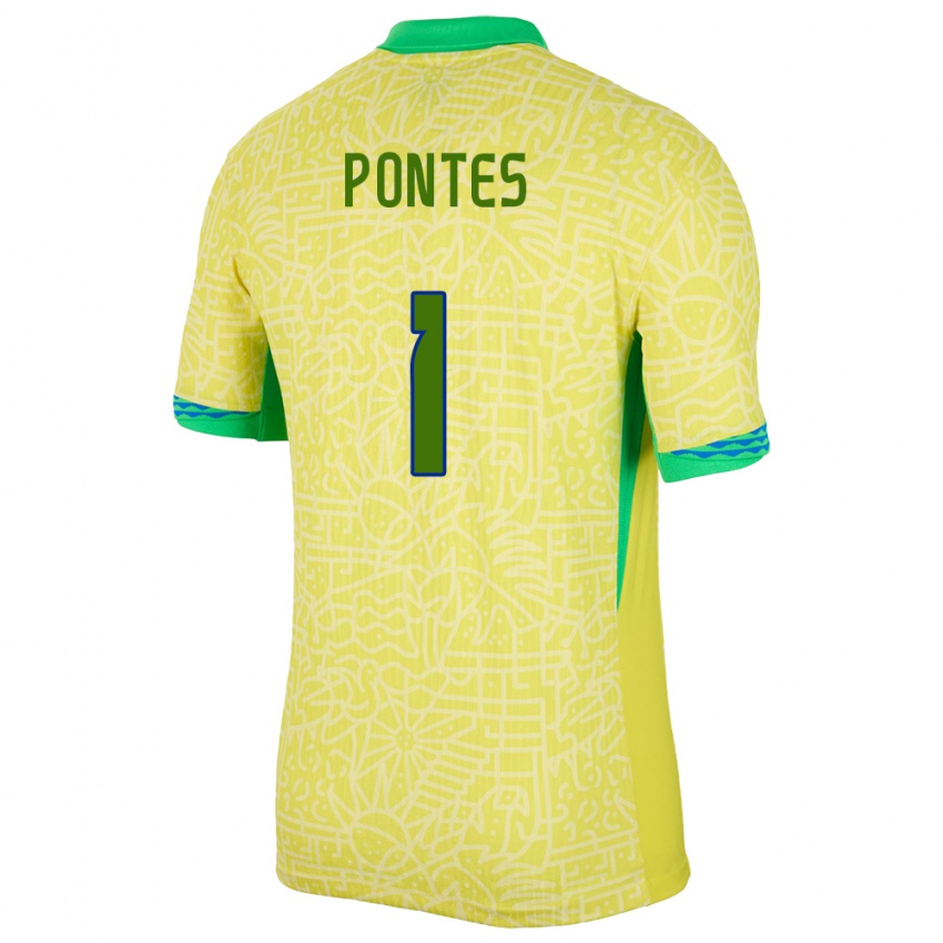 Kinderen Brazilië Mycael Pontes #1 Geel Thuisshirt Thuistenue 24-26 T-Shirt