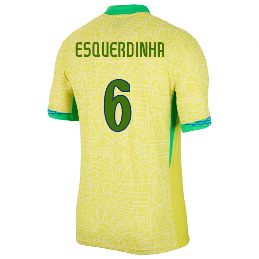 Kinderen Brazilië Esquerdinha #6 Geel Thuisshirt Thuistenue 24-26 T-Shirt