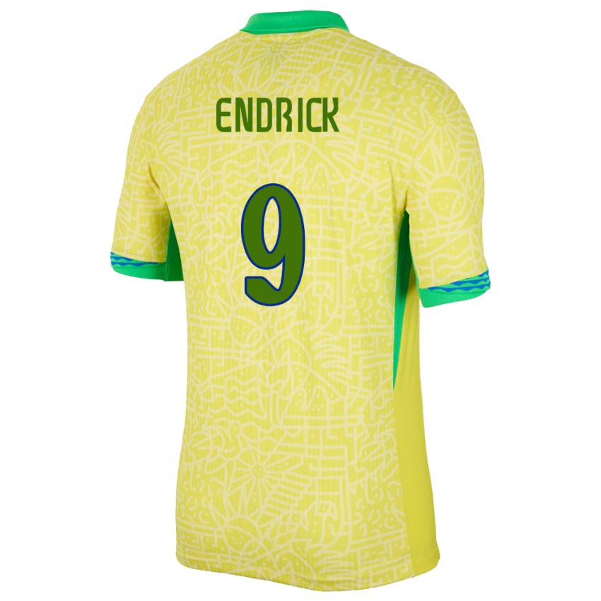 Kinderen Brazilië Endrick #9 Geel Thuisshirt Thuistenue 24-26 T-Shirt