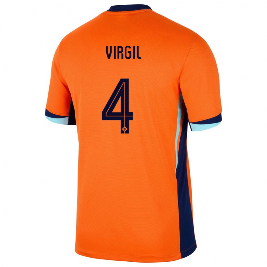 Kinderen Nederland Virgil Van Dijk #4 Oranje Thuisshirt Thuistenue 24-26 T-Shirt