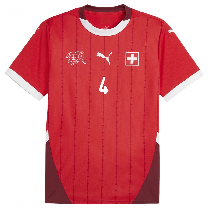 Kinderen Zwitserland Rachel Rinast #4 Rood Thuisshirt Thuistenue 24-26 T-Shirt