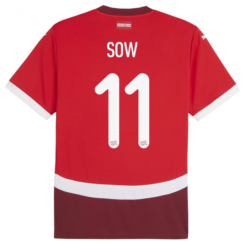 Kinderen Zwitserland Coumba Sow #11 Rood Thuisshirt Thuistenue 24-26 T-Shirt