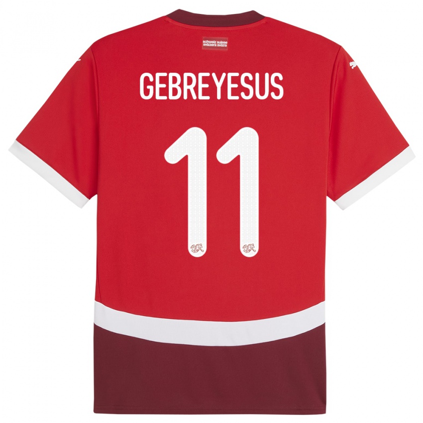 Kinderen Zwitserland Esey Gebreyesus #11 Rood Thuisshirt Thuistenue 24-26 T-Shirt