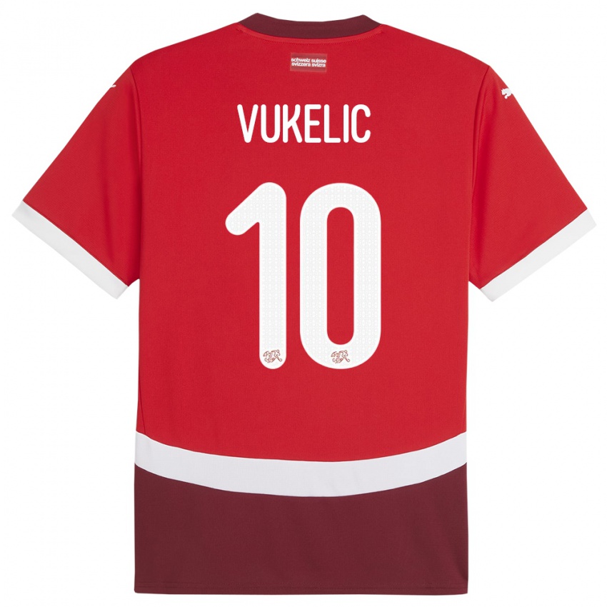 Kinderen Zwitserland Mile Vukelic #10 Rood Thuisshirt Thuistenue 24-26 T-Shirt