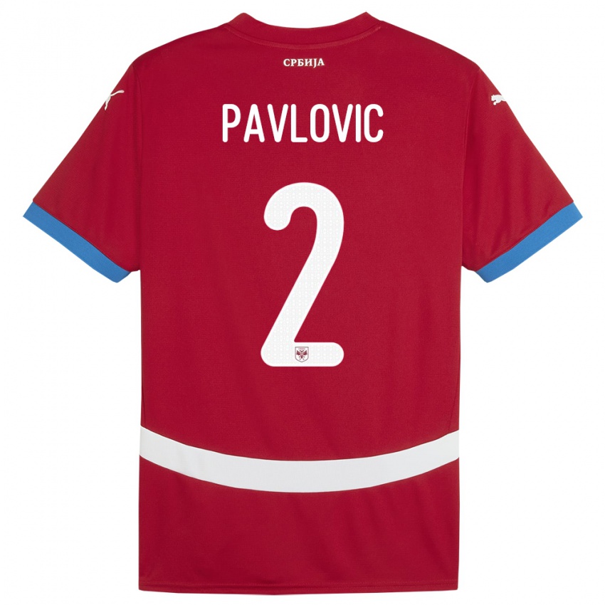 Kinderen Servië Strahinja Pavlovic #2 Rood Thuisshirt Thuistenue 24-26 T-Shirt