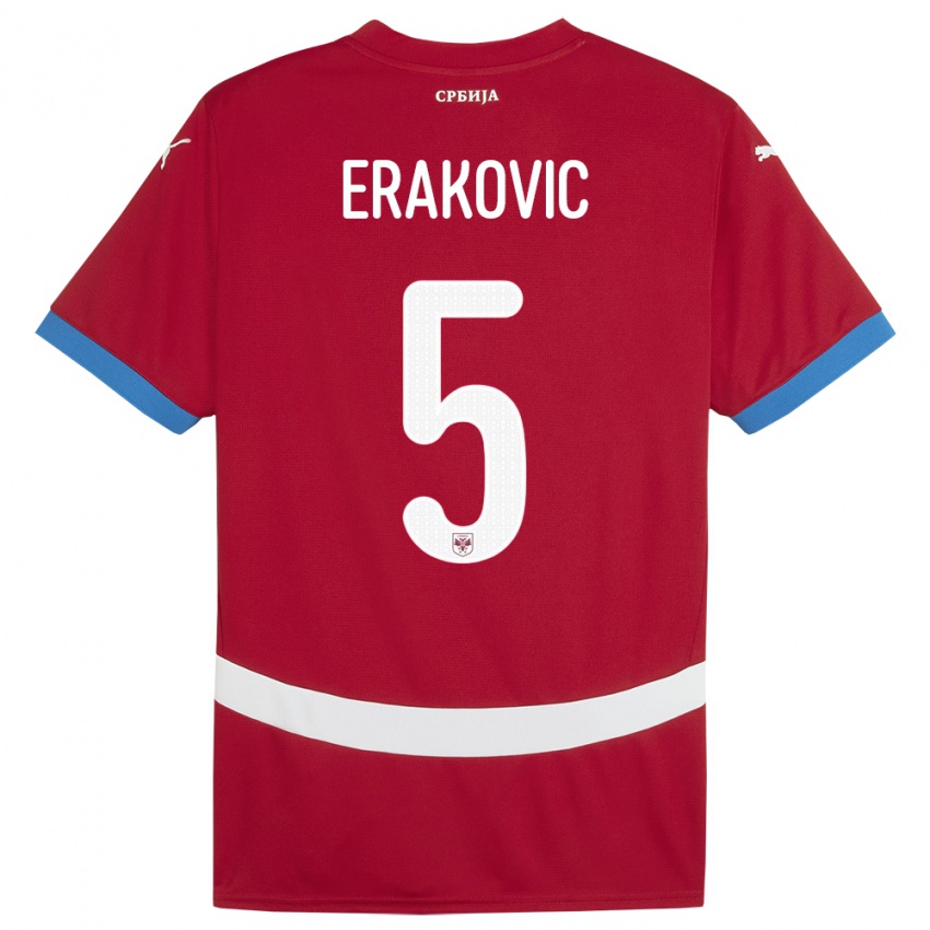 Kinderen Servië Strahinja Erakovic #5 Rood Thuisshirt Thuistenue 24-26 T-Shirt