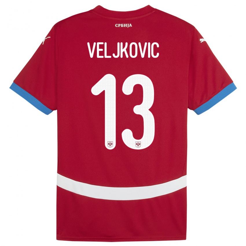 Kinderen Servië Milos Veljkovic #13 Rood Thuisshirt Thuistenue 24-26 T-Shirt