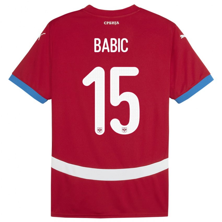 Kinderen Servië Srdjan Babic #15 Rood Thuisshirt Thuistenue 24-26 T-Shirt