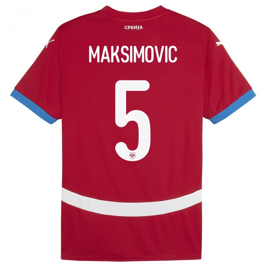 Kinderen Servië Nemanja Maksimovic #5 Rood Thuisshirt Thuistenue 24-26 T-Shirt