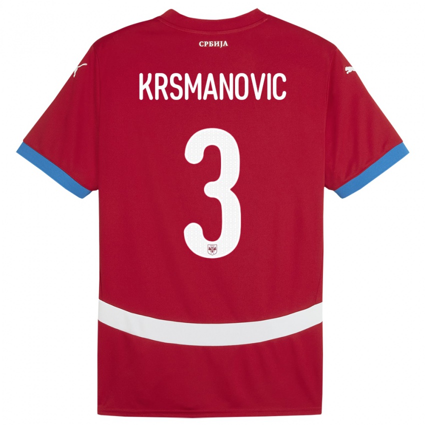 Kinderen Servië Nemanja Krsmanovic #3 Rood Thuisshirt Thuistenue 24-26 T-Shirt