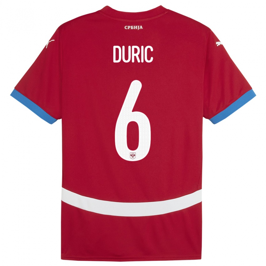 Kinderen Servië Andrej Duric #6 Rood Thuisshirt Thuistenue 24-26 T-Shirt