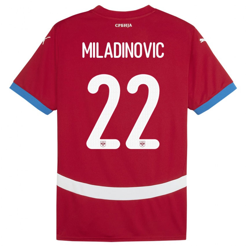 Kinderen Servië Igor Miladinovic #22 Rood Thuisshirt Thuistenue 24-26 T-Shirt