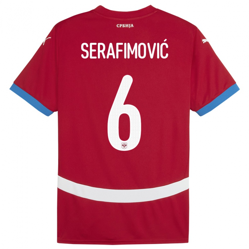 Kinderen Servië Vojin Serafimovic #6 Rood Thuisshirt Thuistenue 24-26 T-Shirt