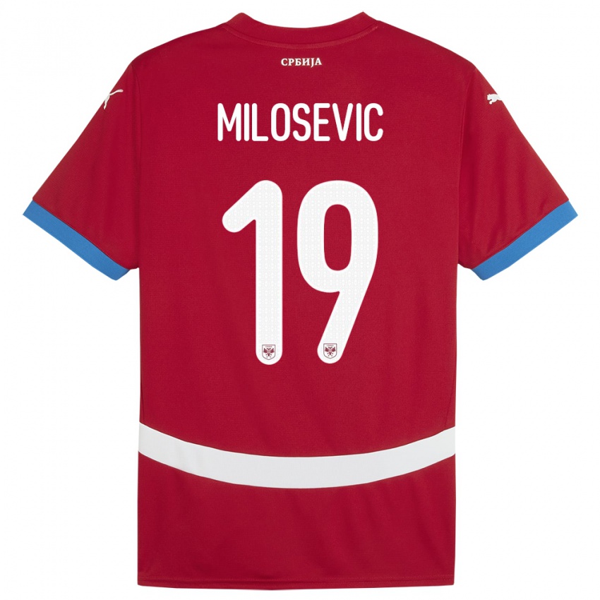 Kinderen Servië Jovan Milosevic #19 Rood Thuisshirt Thuistenue 24-26 T-Shirt