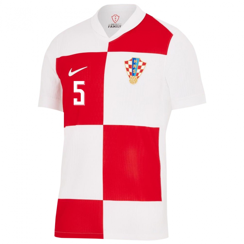 Kinderen Kroatië Nikola Soldo #5 Wit Rood Thuisshirt Thuistenue 24-26 T-Shirt