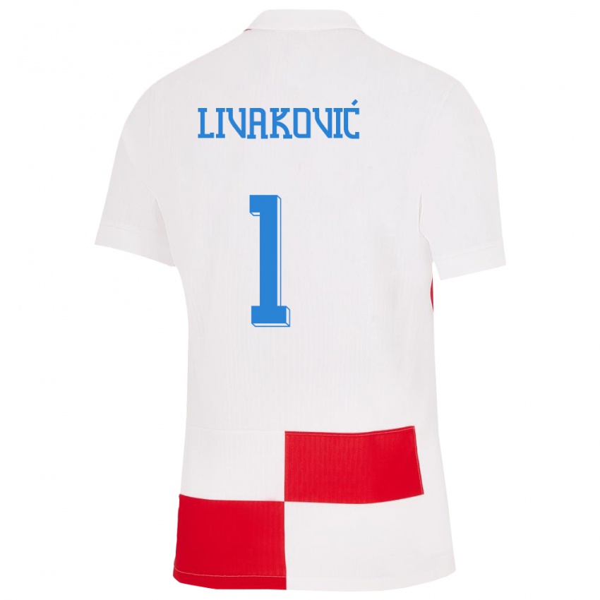 Kinderen Kroatië Dominik Livakovic #1 Wit Rood Thuisshirt Thuistenue 24-26 T-Shirt