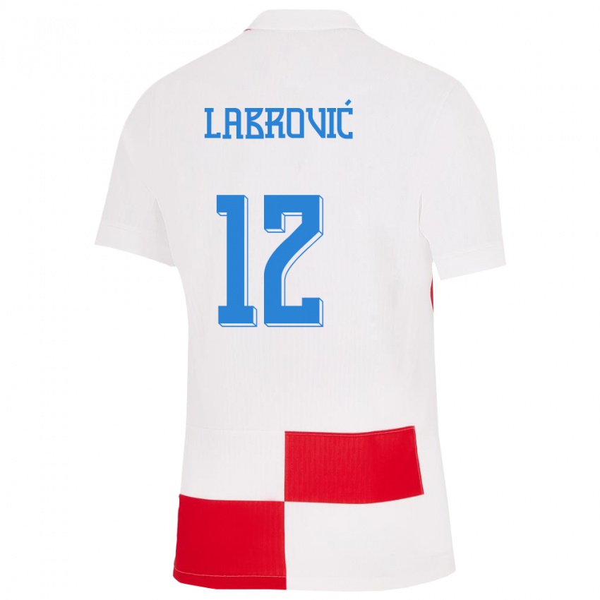 Kinderen Kroatië Nediljko Labrovic #12 Wit Rood Thuisshirt Thuistenue 24-26 T-Shirt