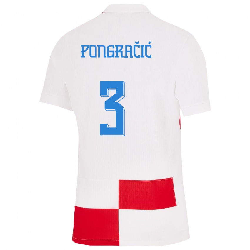 Kinderen Kroatië Marin Pongracic #3 Wit Rood Thuisshirt Thuistenue 24-26 T-Shirt