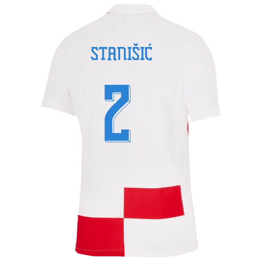 Kinderen Kroatië Josip Stanisic #2 Wit Rood Thuisshirt Thuistenue 24-26 T-Shirt