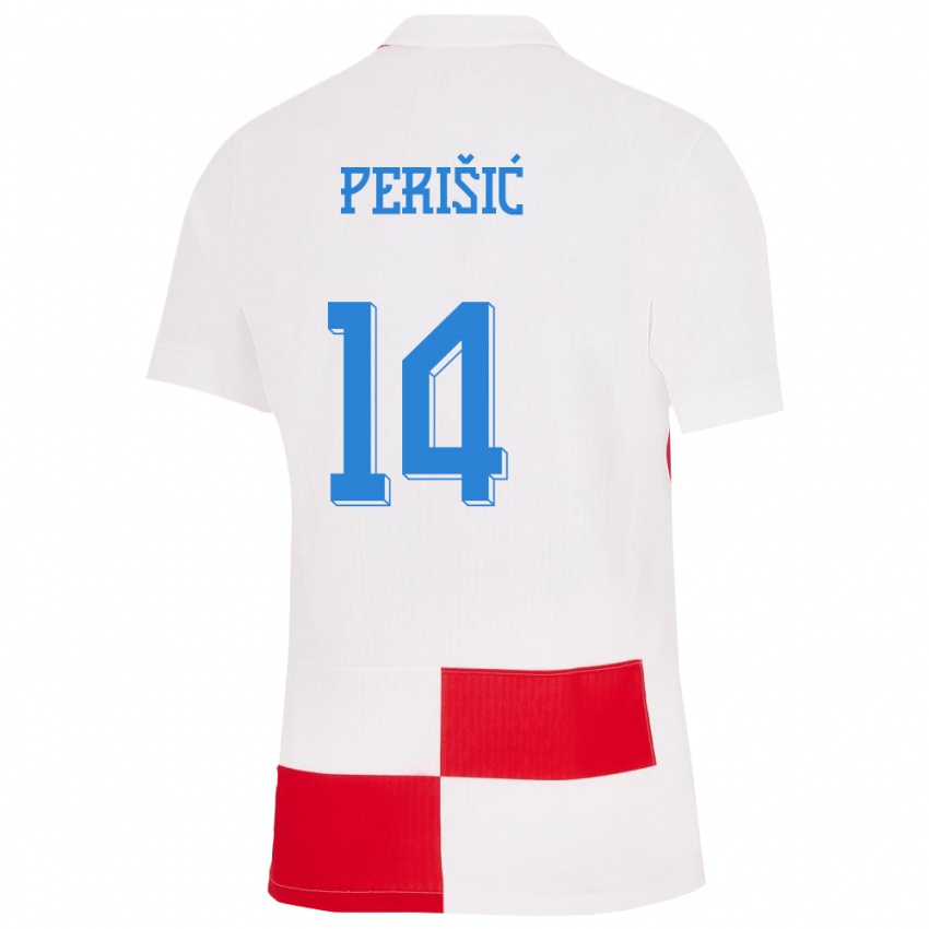 Kinderen Kroatië Ivan Perisic #14 Wit Rood Thuisshirt Thuistenue 24-26 T-Shirt