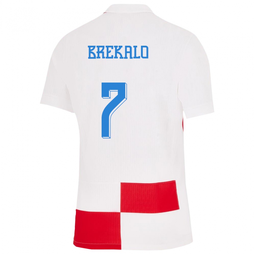 Kinderen Kroatië Josip Brekalo #7 Wit Rood Thuisshirt Thuistenue 24-26 T-Shirt