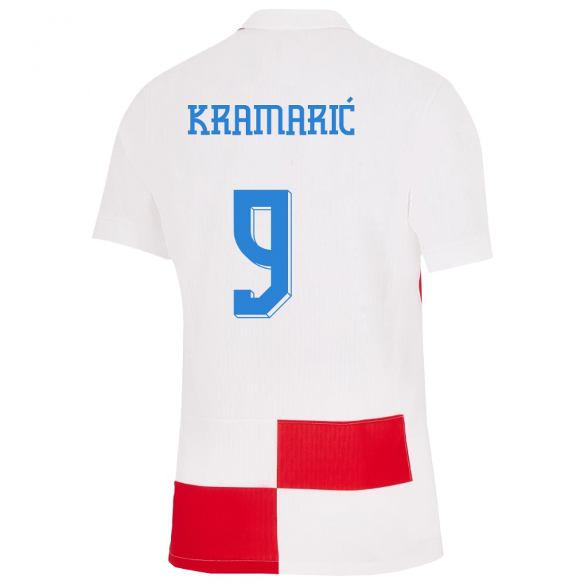 Kinderen Kroatië Andrej Kramaric #9 Wit Rood Thuisshirt Thuistenue 24-26 T-Shirt