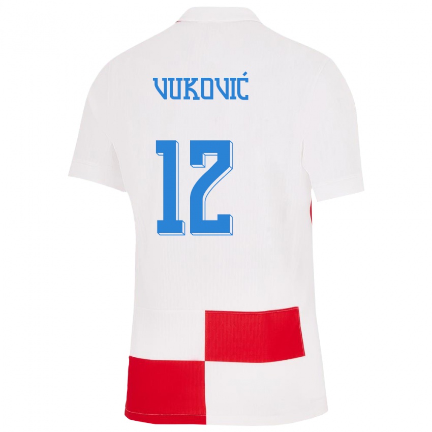 Kinderen Kroatië Ante Vukovic #12 Wit Rood Thuisshirt Thuistenue 24-26 T-Shirt