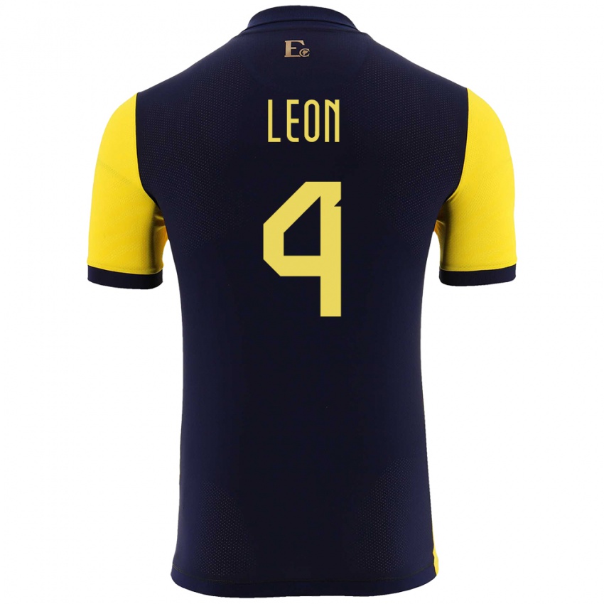 Kinderen Ecuador Fernando Leon #4 Geel Thuisshirt Thuistenue 24-26 T-Shirt