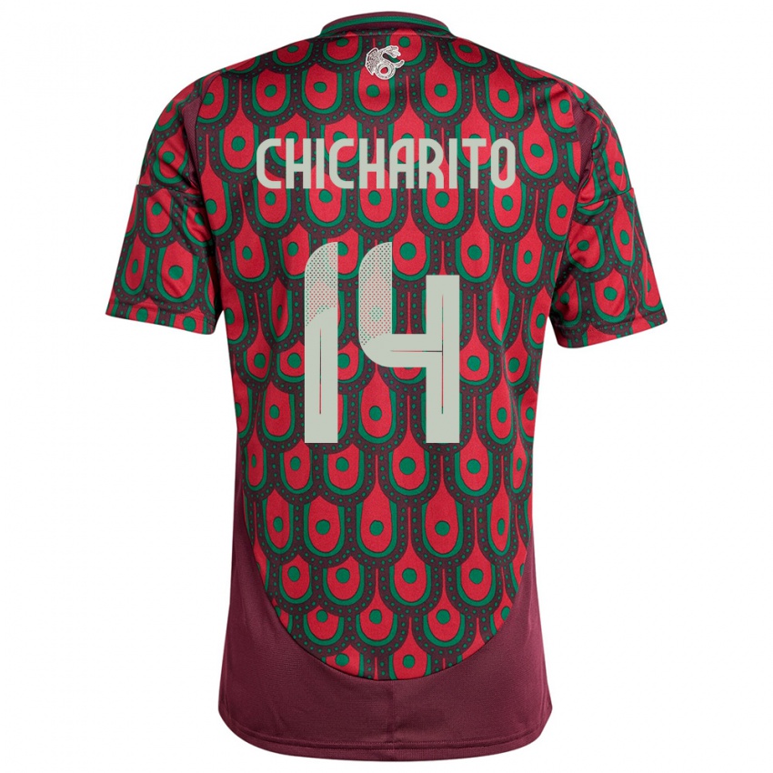 Kinderen Mexico Chicharito #14 Kastanjebruin Thuisshirt Thuistenue 24-26 T-Shirt